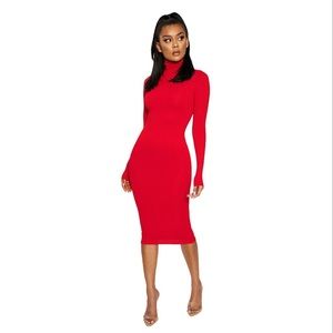 Red NW TURTLENECK MIDI DRESS